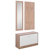 HOMCOM Set 3 Pezzi Scarpiera Appendiabiti Specchio per Ingresso o Camera da Letto, Guardaroba da Ingresso in Legno, 80x27x46.5cm