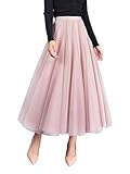 CAMILIFE Nobile Gonna in Tulle Maxi Gonna Linea ad A Elasticizzata a Vita Alta Grande Orlo Cool Principessa Gonna Lunga per Le Donne Ragazze - Tinta Unita Rosa