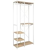 WOLTU Porta Abiti in MDF e Acciaio, Appendiabiti con Scaffali, Attaccapanni Moderno, Guardaroba Armadio Bianco 90x40x204,5 cm SR0062whe