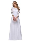 Ever-Pretty Vestito Donna Elegante Cerimonia 3/4 Manich Stile Impero Maxi Linea ad A Pizzo Chiffon Abiti da Damigella Bianca 46