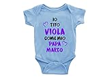 Puzzletee Body Neonato Personalizzabile - Io Tifo Viola come il mio Papà [ Personalizza Nome ] - Gigliati - Calcio - Festa del Papà - Neo Papà - Idea Regalo