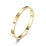 RIXERKOC Bracciale Rigido Donna, Bracciale in acciaio inox lucidato con catena intarsiata di zirconi, regalo di compleanno, matrimonio, San Valentino