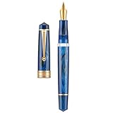 Asvine P20 - Penna stilografica a stantuffo in resina blu Galaxy, pennino extra fine in iridio con finiture dorate, collezione Writer con custodia