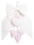 FILET - Fiocco Nascita Bianco con Cuoricini Pendenti Rosa e Cuore in Tela Aida da Ricamare, Cotone, Ideale da Appendere per Annunciare la Nascita di una Bambina, Made in Italy, Rosa