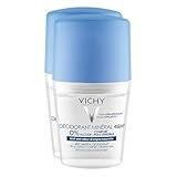 Vichy, Deodorante a sfera minerale 48H, Roll-on, azione anti-odore di origine naturale, senza alcool, ipoallergenico, tutti i tipi di pelle, 2 x 50ml