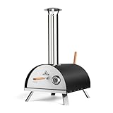 BURNHARD Forno per Pizza da Esterno Nero, 500 °C, Forno a Legna Portatile incl. Pala per Pizza e Pietra per Pizza in Cordierite, multicombustibile: Legna, Pellet, Carbone, bricchette