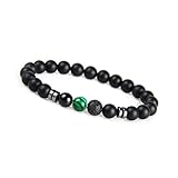 GD GOOD.designs Bracciale uomo con pietra lavica nera da 8 mm - perline di onice I Bracciale elastico a sfera per uomo in pietre naturali autentiche (Diaspro Verde)