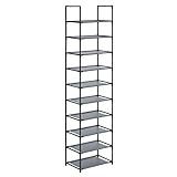 SONGMICS Scarpiera a 10 Ripiani, Scaffale Portascarpe, Organizzatore per Scarpe, 28 x 45 x 173 cm, Telaio in Metallo, Ripiani in Tessuto Non Tessuto, Corridoio, Camera da Letto, Grigio LSH010G01