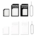 FirSea 2 Sets SIM Card Adapter Kit Include Nano Sim Adapter/Micro Sim Adapter/Needle/Storage Sheet Standard 4 in 1 Converter Kit con vassoio in acciaio Eject Pin (Nero+Bianco)