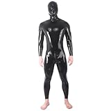 100% Latex Rubber Black Jumpsuit Men‘s Catsuit Sport Zentai Bodysuit Overall with Hood-black-S