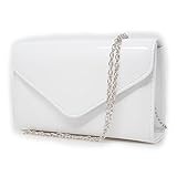 Pochette lucida vernice elegante cerimonia da donna ragazza signora borsa a mano piccola clutch bag borsetta sera giorno matrimonio comunione battesimo autunno inverno 2024 2025 Ecopelle Bianco