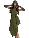 Luojida Costume Gotico Donna Vestito Medievale con Cappuccio e Tasche Vestiti Halloween Cosplay Carnevale Feste Goth Dress Steampunk Abito con Orlo Irregolare Verde S