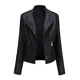 Yynuda, Giacca da motociclista da donna in ecopelle, elegante, con cerniera, classica, corta, Nero , 3XL