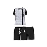 Pigiama Juventus Corto Nero Estivo Ragazzo Bambino Ufficiale Homewear Maglia Mezza Manica e Pantaloncino 3005 Tuta Cotone (IT, età, 16 Anni, Regular, Juventus Grigio 3005)