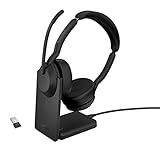 Jabra Evolve2 55 Cuffie Wireless Stereo con base di ricarica, USB-A dongle, Tutte le piattaforme, Stereo, Supporto incluso