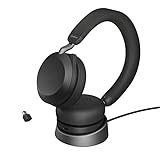 Jabra Evolve2 75 Wireless PC Headset with Charging Dock and 8-Mic Technology - Dual Foam Stereo Headphones, Dongle USB-C, Tutte le piattaforme, Nero, Supporto incluso