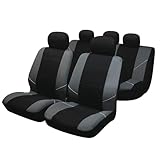 Sakura  Merton  BY0802 - Set di Coprisedili e Copri Poggiatesta per Auto, Bordi Elasticizzati, Compatibile con Airbag Laterale, Lavabile in Lavatrice, Nero/Grigio