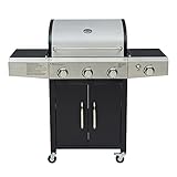 Arsard Barbecue a Gas Professionale XXL Con 4 Fuochi Multifunzione Da 13 KW, Completo Di Bruciatore Laterale, Coperchio, Termometro, Griglia In Ghisa, Ruote E Struttura In Acciaio Inox