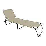 Lettino Pieghevole Prendisole Senza Tettuccio Parasole Schienale Reclinabile Regolabile Struttura In Metallo Nero Sedia Sdraio Per Spiaggia Mare Giardino Piscina 187 x 53 x 24 Cm (Beige)