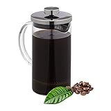 Relaxdays Caffettiera Pressofiltro, Teiera, Infusiera, in Vetro e Acciaio Inox, 600 ml, caffè, tè, Trasparente Argento, 80% 20%