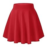 Urban GoCo Donna Moda Svasata Mini Gonna da Pattinatrice Versatile Elastica Solida Colore Gonna Rosso S