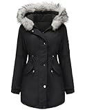 Tuopuda Giacca Donna con Cappuccio Cappotto Lungo Caldo Invernale Parka Trapuntato con Pelliccia Giubbotto Slim Fit Felpe con Zip Casual Manica Lunga, Nero, M