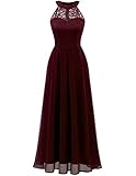 Wedtrend Vestito da Festa Sera Donna Lungo Elegante Abito da Matrimonio Cocktail in Chiffon Pizzo WT0201Burgundy-M