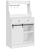 KIMENICH Credenza, Credenza Cucina, Mobile Buffet con Cassetti, Ripiani Regolabili, 3 Ganci, Console Grande, Mobile Cucina Dispensa, Cucina, Sala da Pranzo, 70 * 40 * 135 cm, Bianca