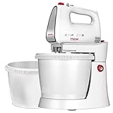 MPM MMR-22Z Impastatrice per Pasticceria con 2 Ciotole Rotanti da 3 L, senza BPA, 5 Velocità + Turbo, Aste e Gancio per Impastare in Acciaio Inox, Bianco, 750W