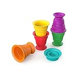 Baby Einstein, Stack & Squish Cups, 6 ventose impilabili, giocattolo educativi e multisensoriale per spiaggia, al bagno e giochi a terra, 6pz, per età dai 3 mesi in su