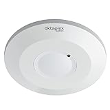 Oktaplex Ida rilevatore di movimento a soffitto sensore piatto 360° ad alta frequenza portata 2-16m rilevatore di presenza 230V bianco con sensore crepuscolare