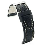 Cinturino orologio vera pelle cuoio inciso di bisonte 18 mm 20 mm 22 mm 24 mm 26 mm Cuciture bianche Rif. 376 Nero 24mm