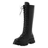 Stivali Neri Donna, Invernali Pelle Alti Anfibi Moda Antiscivolo Biker Stivaletti Comode Platform Biker Boots Motociclista Morbidi Stivali Impermeabile