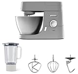 Kenwood KVC3110S Impastatrice Planetaria Chef con Ciotola da 4,6 Litri, 3 ganci di miscelazione + Frullatore da 1,5L, Regolazione elettronica della velocità e Pulse, Potenza 1000watt, Acciaio, Argento