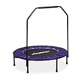 Relaxdays Trampolino tappetino elastico pieghevole, indoor, con barra stabilizzatrice, HxLxP: 113x102x102 cm, nero-lillà