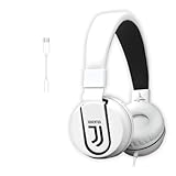 Juventus Football Cuffia microfono incluso |ON-EAR |con filo cavo aux | Bianco/Nero | con adattatore usb-c