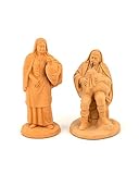 2 Personaggi Presepe, Statuina in terracotta zampognaro + donna con quartara, presepe in ceramica di Caltagirone fatto a mano