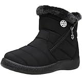 Stivali Donna Stivaletti Invernali Impermeabili Cerniera Stivali da Neve Cotone Caldo Peluche Caviglia Boots Bassi Scarpe Ultraleggero,Nero 3,41 EU