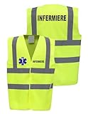 WIXSOO Gilet Infermiere Alta Visibilità con Bande Catarifrangenti (XL, GIALLO FLUO)