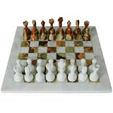 Scacchiera da Tavolo con Pedine in marmo Bianco e Verde Naturale Italian Marble Table Chessboard with Pawns 30x30cm