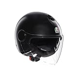 AGV - ETERES E2206, Casco da Moto Jet Unisex, Casco Moto Open Face con Anello Antifurto, Visiera Antigraffio e Anti-UV, Tecnologia con Assorbimento Istantaneo del Sudore, Matt Black, XL