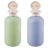 Gjinxi 2 bottiglie da spremere con tappo a scatto, contenitori vuoti in plastica ricaricabili, accessori da viaggio, flaconi per shampoo e balsamo, per creme, lozioni (verde blu, 200 ml)