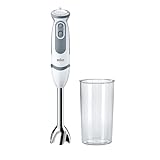 Braun Minipimer MultiQuick 5 Vario MQ5200 Frullatore ad Immersione, 21 Velocità, Tecnologia Tedesca, Preciso e Potente, Impugnatura Ergonomica, Dotato Bicchiere da 600 ml, Potenza 1000W, Bianco/Grigio