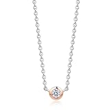 Miore Collana Punto Luce Donna in Argento, Catenina Argento 925 rolò con Zircone Taglio Brillante, Castone Placcato Oro 18Kt/750. Collana Lunga Cm 18. Girocollo anallergico.