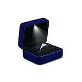 LaMure - Scatola regalo quadrata in velluto con luce LED, per anelli di fidanzamento e orecchini, per proposte di fidanzamento e matrimonio (blu)