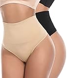 SOLO ACTFIT Donna Vita Media Tanga Guaina Mutande Contenitive Perizomi Intimo Modellante Thong Dimagrante Pancera Pancia Piatta Slip Shapewear Elastico (S, Nero+Beige)