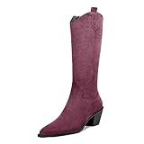 EDEFS Stivaletti Donna Invernali Caviglia con Tacco Block Zip A Punta Autunno Inverno Classiche Stivali Burgundy EU39