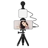 Kit di vlogging, kit video Andoer per smartphone, supporto per telefono con microfono, luce video, clip, cavo audio TRS da 3,5 mm a TRRS per streaming live e registrazione video su YouTube