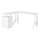 HOMCOM Scrivania Angolare con Cassettiera, Scrivania Ufficio Porta PC in Legno e Metallo, Bianco, 143.5x143.5x76cm