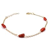 Bracciale in Argento 925 Placcato Oro Giallo con Corallo Rosso Naturale Argento